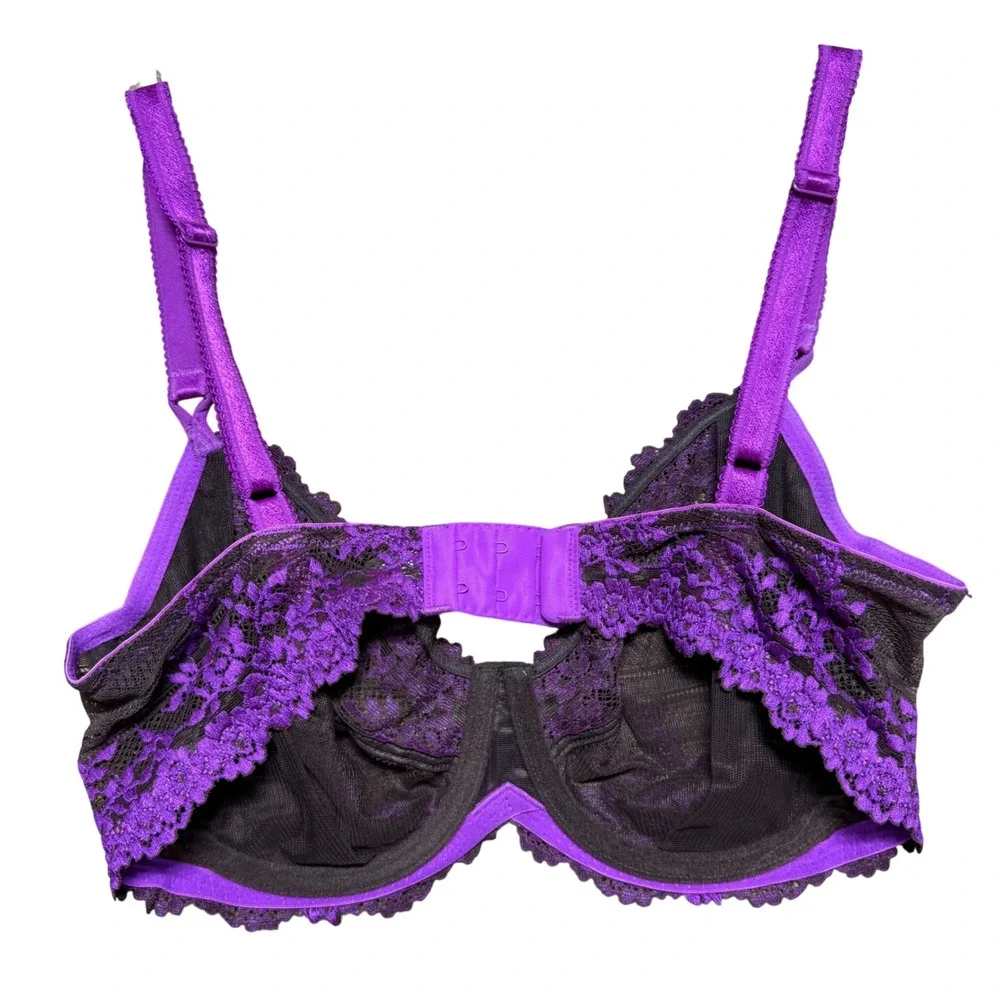 Wacoal Retro Chic 65191‎ Purple Brown Floral Lace Underwire Bra 36D Full Figure